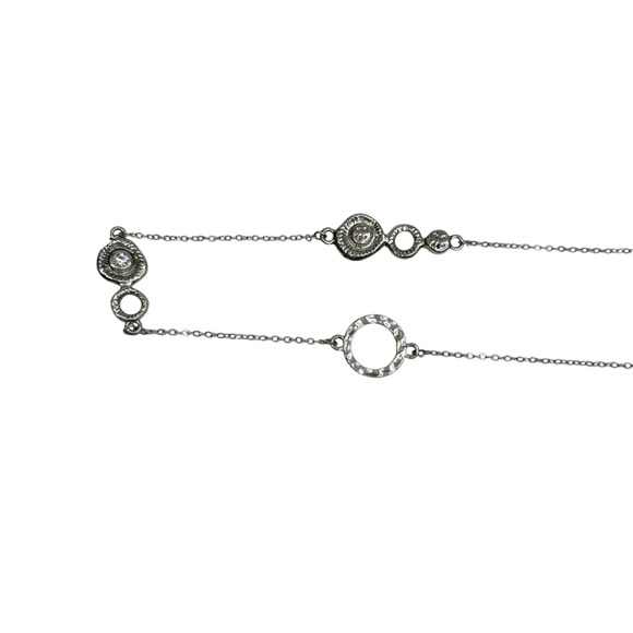 Silver Tone Textured Round Satellite Rhinestone Long Chain Necklace - Picture 7 of 10